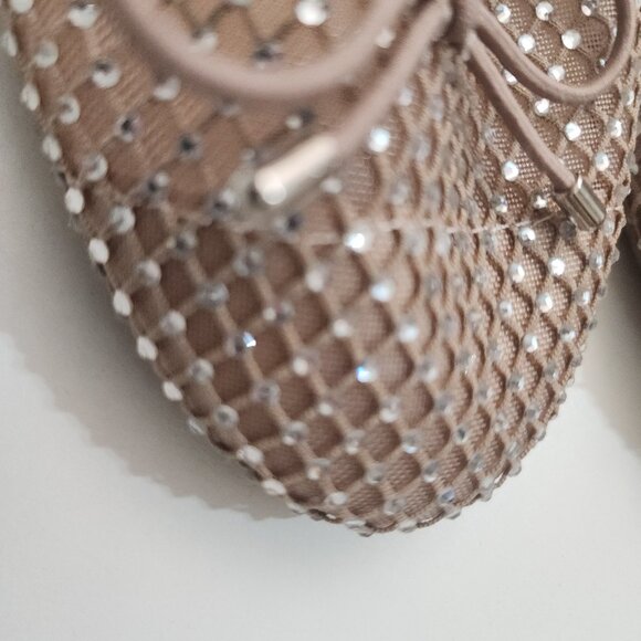 Pop Attraction Nude Women's Size 8.5 Beige Mesh Rhinestones Jewel Ballet Flat - Picture 5 of 12